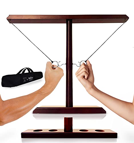 Swooc Games® - Battle Hooks XL Hook and Ring Game with Ladder - 20 Second Set Up - Hook and Ring Toss Game for Adults - Wooden Ring Hook Tossing Game - Tabletop Ring Hook Game