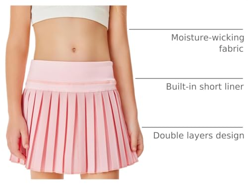 Image of Haloumoning Girls Pleated Skirts with Shorts Athletic Tennis Skorts Sport Performance Skirt with Pockets 4-14 Years