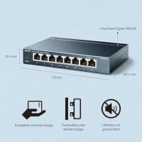TP-Link TL-SG108 8-Port Gigabit Netzwerk Switch (Plug-and-Play, 8* RJ-45 LAN Ports, Metallgehäuse, IGMP-Snooping, unmanaged, lüfterlos) blau metallic – Ansicht 2