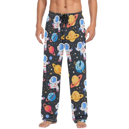 Vdsrup Men's Pajama Pants Planets Astronauts Pajama Pants for Men PJs Bottoms Drawstring Pockets Sleep Lounge Pants S