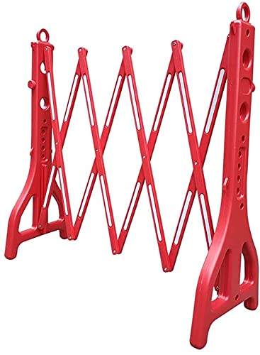 Barrière mobile extensible en plastique rouge et jaune avec bandes réfléchissantes