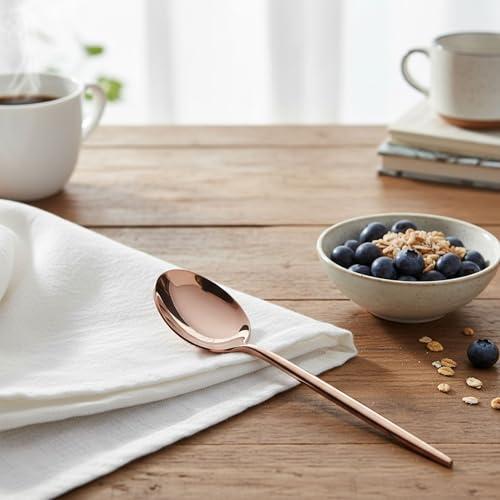 Image of 10 Pcs Rosegold Cutlery Set for Dining Table the Perfect Lightweight Silim Handle Tableware Including Dinner Spoon, Dinner Fork, Dinner Knife, Dessert Spoon & Dessert Fork