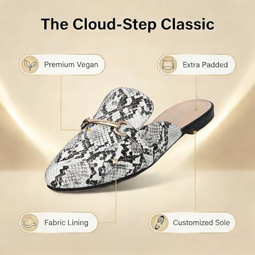 Image of MUSSHOE Gold Buckle Mules for Women - Comfortable Memory Foam Loafers, Classy Slip On Flats for Office Business Casual, Dressy Pointed Toe Shoes