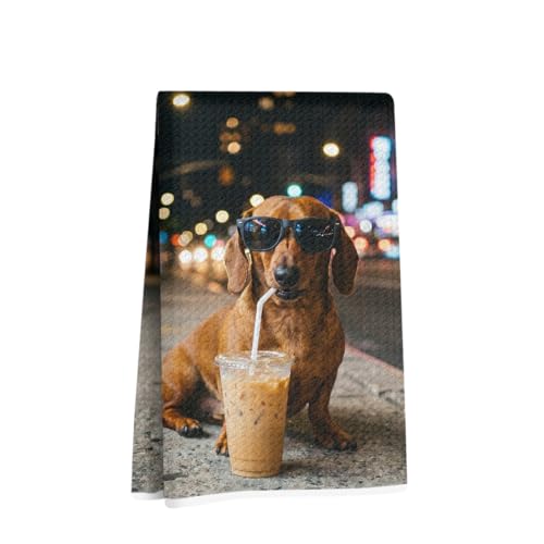 Image of Hanamiya Na Funny Dachshund Kitchen Towels 24x14 Inch, Dachshund Gifts Reusable Dish Towels for Kitchen Bathroom Decor, Waffle Weave Absorbent Tea Towel, Weiner Dog Gifts for Women Mom Friend