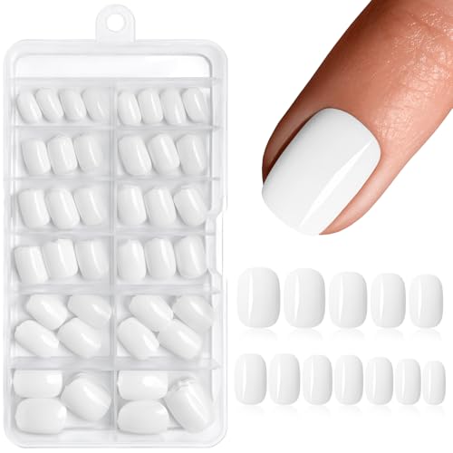 120Pcs Short Press on Nails Square Round Fake Nails, Glossy White...