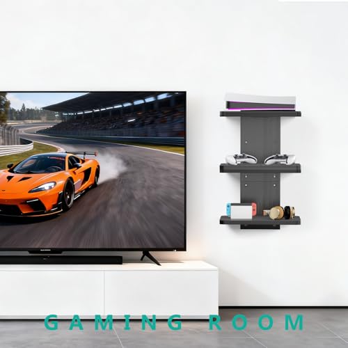Image of WALI Floating TV Projector Shelf, Holds Up to 22lbs, Black Floating Shelf for Under TV for DVD Players, Cable Boxes, Routers, Game Consoles, PlayStation Accessories (CS303NB), 3 Shelf