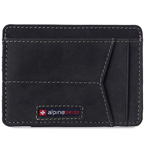 Image of Alpine Swiss RFID Minimalist Oliver Front Pocket Wallet For Men Leather Hampton Collection Nubuck Black