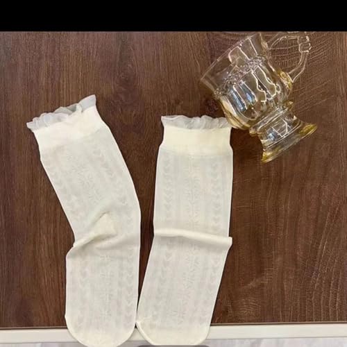 Lace Trim Kids Socks for 2-12Age Warm Socks Antislip Dress Ruffle Trim Socks Thin Ice Silk Ankle Socks 3Pairs4