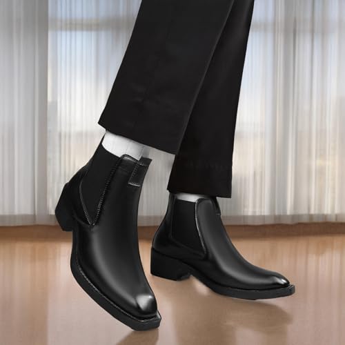Image of Men's 2 Inch Heel Height Increasing Faux Leather Material With Casual Formal Slipon Chelsea Boot.