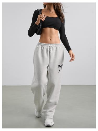 Floerns Women's Bow Baggy Sweatpants Drawstring Waist Straight Wide Leg Cute Pants4