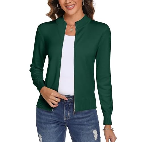 Totatuit Womens Long Sleeve Knitted Zip Up Sweater Cardigans Sweaters Lightweight Zipper Sweatshirts Jacket Large Green