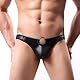 Herren Leder String Tanga Kunstleder Micro Slip Sexy PU Leder G String Große Größen Leder Thong mit Metallring Erotisch Männer Dessous Wetlook Unterhosen Elastisch Atmungsaktiv Clubwear Schwarz