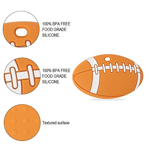 Baby Food Grade Silicone Sport Ball Teether Toy with Pacifier Clip Holder,Teething Pain Relief Toys Gift Set for 3 Months+ Boys and Girls,Freezer Safe,BPA Free. (American Football) - Thumbnail 2