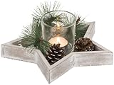 Weihnachts Deko-Set Holz-Tablett im Landhaus-Stil Used Look Box Kasten Kerzen Teelichter (Stern_1)