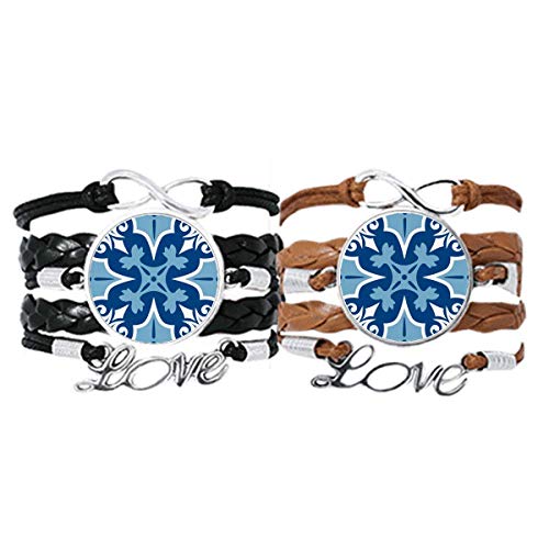 Bracelet Maroc en cuir DIYthinker avec fleur bleue, bijou artisanal élégant