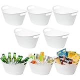 Tiawudi 8 Pack Ice Buckets with Handles, Ice Drink Tub for Party & Bar, Wine Beer Champagne Beverage Bottle Cooler, Plastic Storage Tub, Oval Storage Basket for Home, 4.5 Liter Each, White