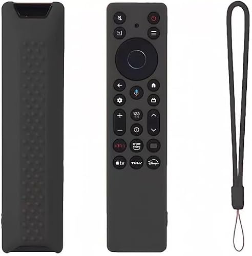 Silicone Remote Case for TCL RC813A FMB1 / RC923A FMB1 QM6K 2025 TV Remote, Shockproof Anti-Slip Washable Protective Cover with Lanyard (Black)