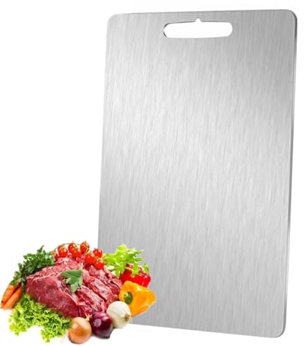 Octonyluck Tabla de Cortar de Titanio, Titanium Cutting Board a Doble Cara, tabla cortar acero inoxidable, Tabla Cortar Titanio Grado Alimenticio Multifunción para Carne, Pan, Verduras (34L x 23B cm)