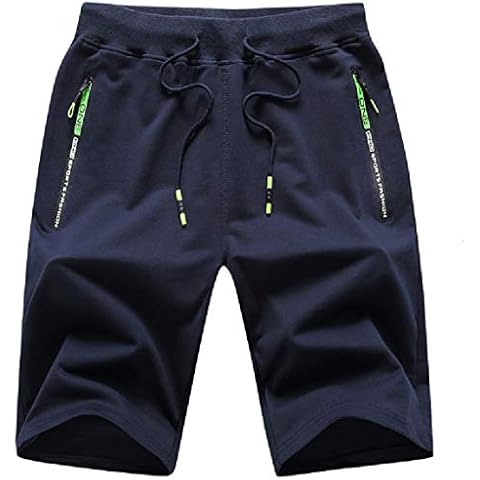 ZOXOZ Mens Shorts Summer Gym Sports Cotton with Zip Pockets Elasticated Waist Blue L Cover