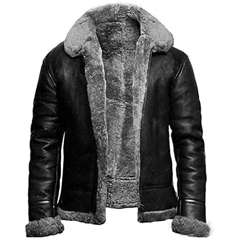 MANYMANY Men Black Fur Lining Leather Overcoat Men Fur Collar Faux PU Coat Winter Warm Fleece Leather Jackets SizeXS-3XL Cover