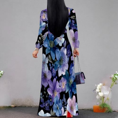 Image of PinkPatty Women's Print Maxi Dresses 3 /4 Sleeve Flowy Long Dress V Neck Wrap Tie Waist Sundress