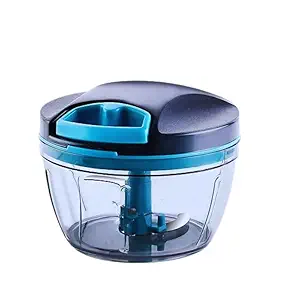Drumstone (Amazing 15 Years Warranty)Handy Vegetable and Fruit Manual Chopper - Quick String Chopper Machine with 3 Stainless Steel Blades - Ideal for Onion, Dry Fruit, Salad - 470 ml Capacity (Grey)