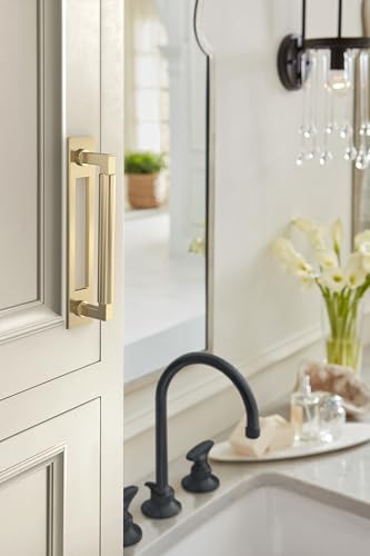Image of Amerock Medora 5-1 /16 inch Golden Champagne Backplate | Decorative zinc cabinet hardware backplate designed to complement knobs and pulls while protecting cabinet surfaces