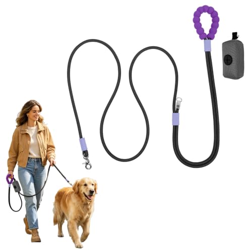 Correa Multiuso 3 en 1 para Perros 3m, Correa Manos Libres Perro Ajustable con Anillo Regulable de Silicona 3 Posiciones,Incluye una Bolsa Pequeña Ideal para El Entrenamiento y los Paseos