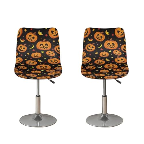 Image of Bar Stool Covers with Backs Elastic Counter Height Chair Covers Halloween Pumpkin Moon Waterproof Dust Proof Swivel Bar Stool Covers Slipcovers Set of 2