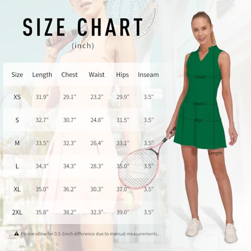 M Moteepi Womens Exercise Workout Dress With Shorts Sleeveless V Neck Sport Golf Performance Dress Ladies Grass Green Large thumb #5