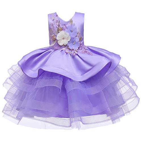 KAGAYD Flower Girl Party Dresses for Graduation Wedding Kids Appliques Embroidered Birthday Dress Tulle Puffy