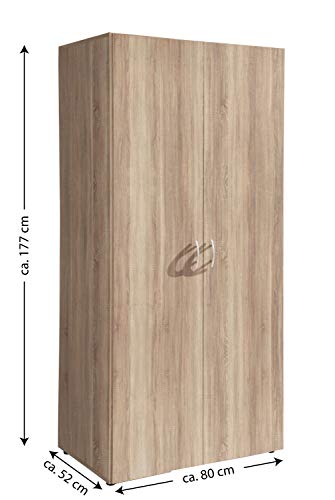 Terza immagine AVANTI TRENDSTORE Armadio Balu 2 a 2 Ante a Battente per Camera da Letto, Marrone, 81 x 177 x 52 cm