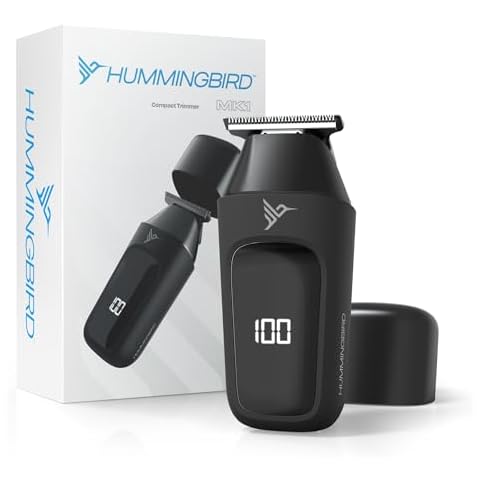 HUMMINGBIRD MK1 Compact Trimmer – Portable Men’s Travel Electric Facial and Body Hair Clipper, No Nick, No Cut, Cordless USB C Rechargeable, LED Display, Face and Body Groomer, Travel-Friendly Shaver Cover