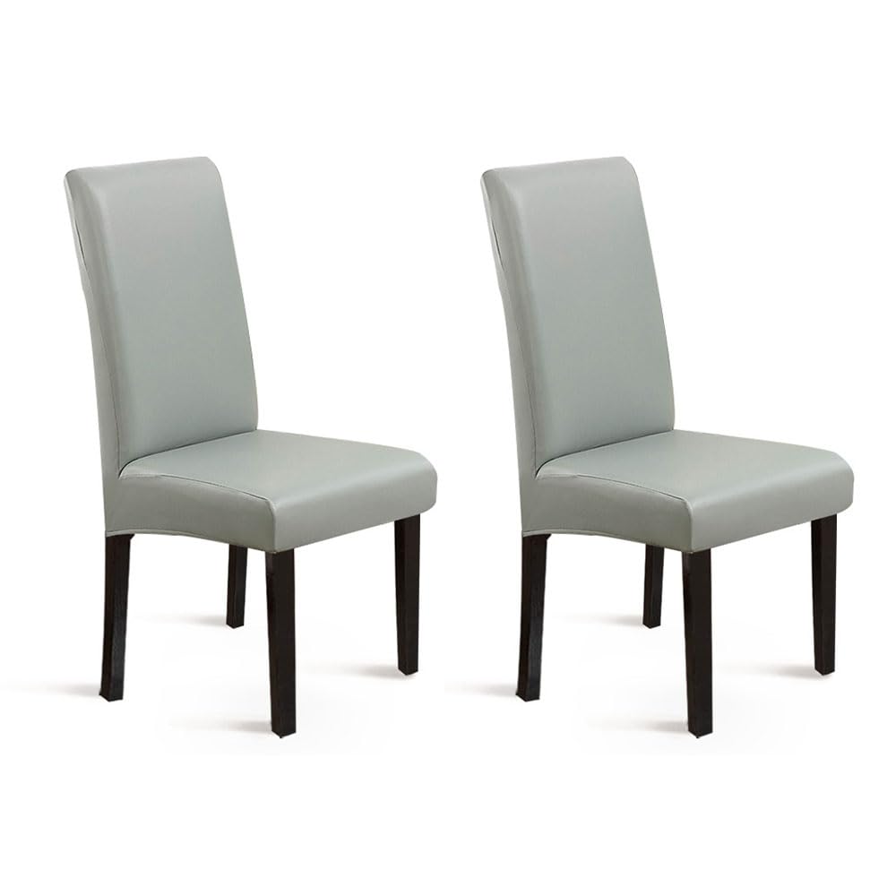 JZS Dining Chair Covers Set of 2, Waterproof PU Leather Chair Covers,Stretch Oilproof Chair Slipcovers Removable Washable Kitchen Chair Protector for Dining Room,2PCS,Light Grey