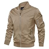 KEFITEVD Blouson Herren Sommer Jacke Leichte Bomberjacke Herbst Herrenjacke Baseball Jacket Dünne Sommerjacke mit Strickbündchen Military Jacke Khaki M