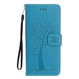 iPhone 12 Pro Max手帳型 スマホ ケース 可愛いフクロウ「不苦労を願う」6.7インチ iPhone 12 Pro Maxスマホカバー PUレザー指紋認証可 アイフォン12 Pro Maxカバー カードポケット スタンド機能付きソフト感触 iPhone 12 Pro Max 保護ファイル＋タッチペン付き (iPhone 12 Pro Max, ブルー)