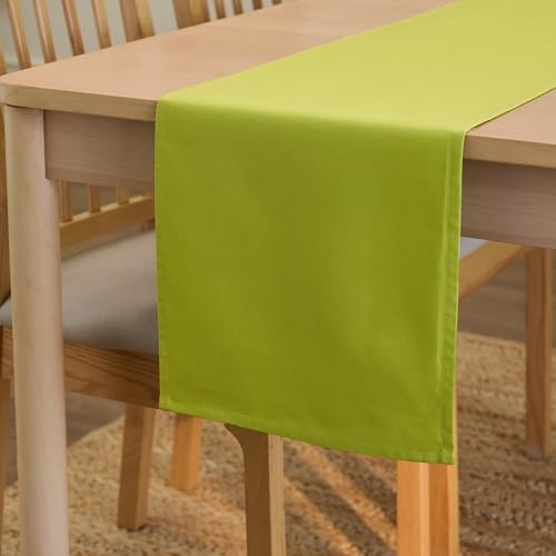Image of Encasa XO Table Runner for 4 to 6 Seater | Cotton Canvas Fabric | Size 13x72 in | Lime Green Solid Color | Machine Washable & Durable