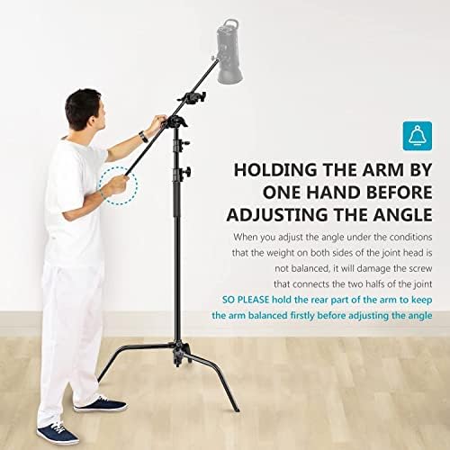 Neewer 100% Heavy-Duty Steel C-Stand, Professional Photography Light Stand with 4.2ft Extension Arm, 2 Grip Heads and Turtle Base for Studio Monolight, Softbox, Reflector, Max Height 10.5ft-Black