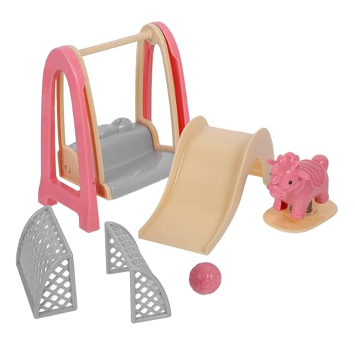 MUSISALY Juego de Accesorios para Casa de Muñecas Columpio Tobogán y Caballito de Madera Decoración Miniatura para Parque Infantil Piezas de ABS y Metal Adecuado para Decoración