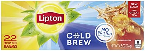 Lipton Family-Size Tea Bags, Unsweetened Cold Brew Iced Tea, 22 Tea Bags, 6 Boxes