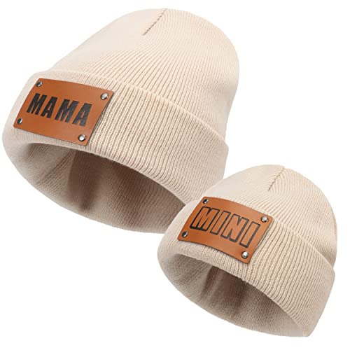 Image of Parent-Child Beanie Hat,Mother & Baby Daughter/Son Winter Warm Knit Hat,Kids Soft Beanie Cap