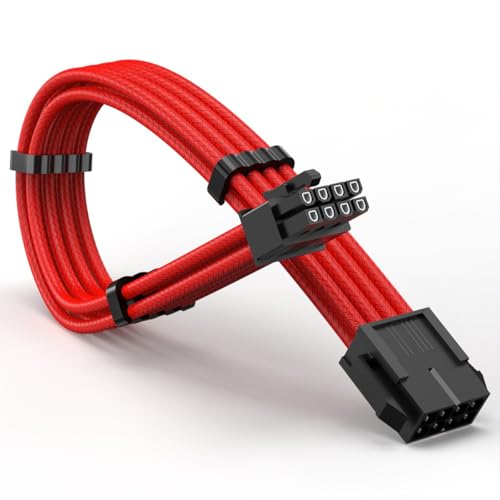 GPU 8Pin (6+2) Extension Cable 30cm Male to Female, 18AWG Tinned Copper, Color Nylon Braided, ATX PSU Power Cord for Graphics Cards (Red)