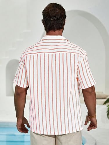 Image of TAGDO Men's Front Button Short Sleeve Striped Top, Casual (2026)