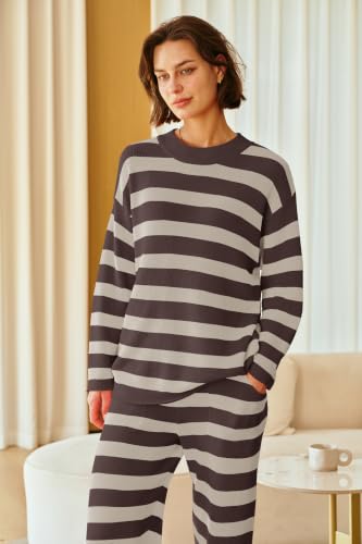 Image of SENSERISE Womens Striped Set Sweater Lounge Sets