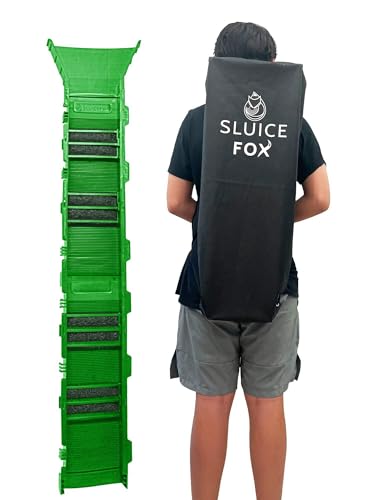 Sluice Fox Portable Expandable Sluice Box for Gold Mining and Prospecting; Includes miner's moss, Hungarian style riffles, and deep V riffles. 53-Inch Length Double Sluice Box with Flare (Green)