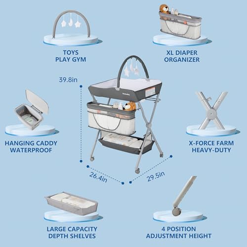 Sweey Baby Portable Changing Table Foldable Changing Table Dresser Changing Station for Infant Waterproof Diaper Changing Table Pad Topper Mobile Nursery for Newborn Essentials Dark Grey