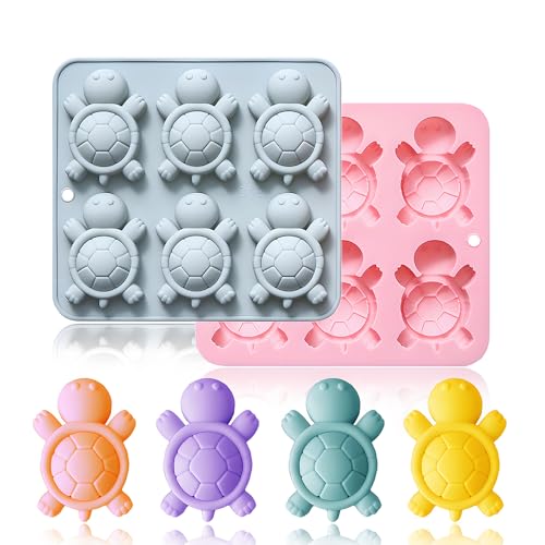 OURASHERO 2 Pack Chocolate Molds 6 Cavity Turtle Silicone Molds for Cake Gummy Jello Ice Cube Crayon, Cake Decoration Soap Molds Silicone Baking Mold Making Kit, Lovely & Fun for Kids