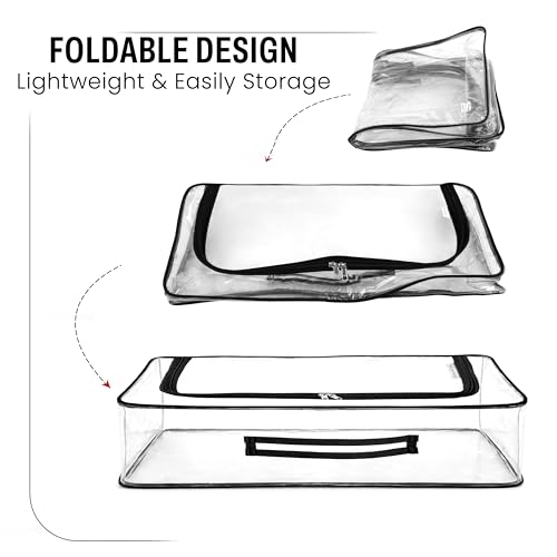 Image of Storite Medium PVC Underbed Storage Bag with Handles, Clear Window & Zipper Lock | Space Saving /Foldable /Rectangular Quilt, Comforter, Blankets,Clothes Storage Bag -Transparent (58x33x15 cm)