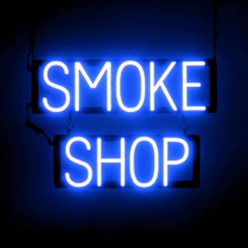 Image of SpellBrite LED Neon SMOKE SHOP Sign for Business - Blue, 21 inch x 15 inch | Ultra-Bright Click-Together Signage for Smoke Shops, with Visibility from 500 Feet - 8 Animations, 6 Brightness Settings