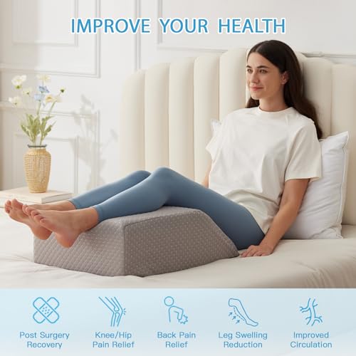 Leg Pillow Elevation Blood Circulation, Leg Wedge for Elevation for Swelling, Leg Elevating Pillow for After Surgery, Memory Foam Foot Knee Pillow for Back Sleeping 24×22×8 Inch Grey